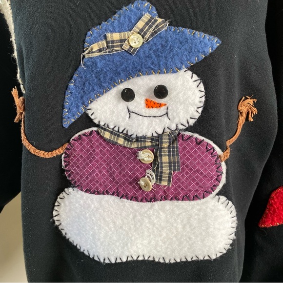 Vintage black Medium Snowman star heart Made in USA Sweatshirt - Picture 2 of 7